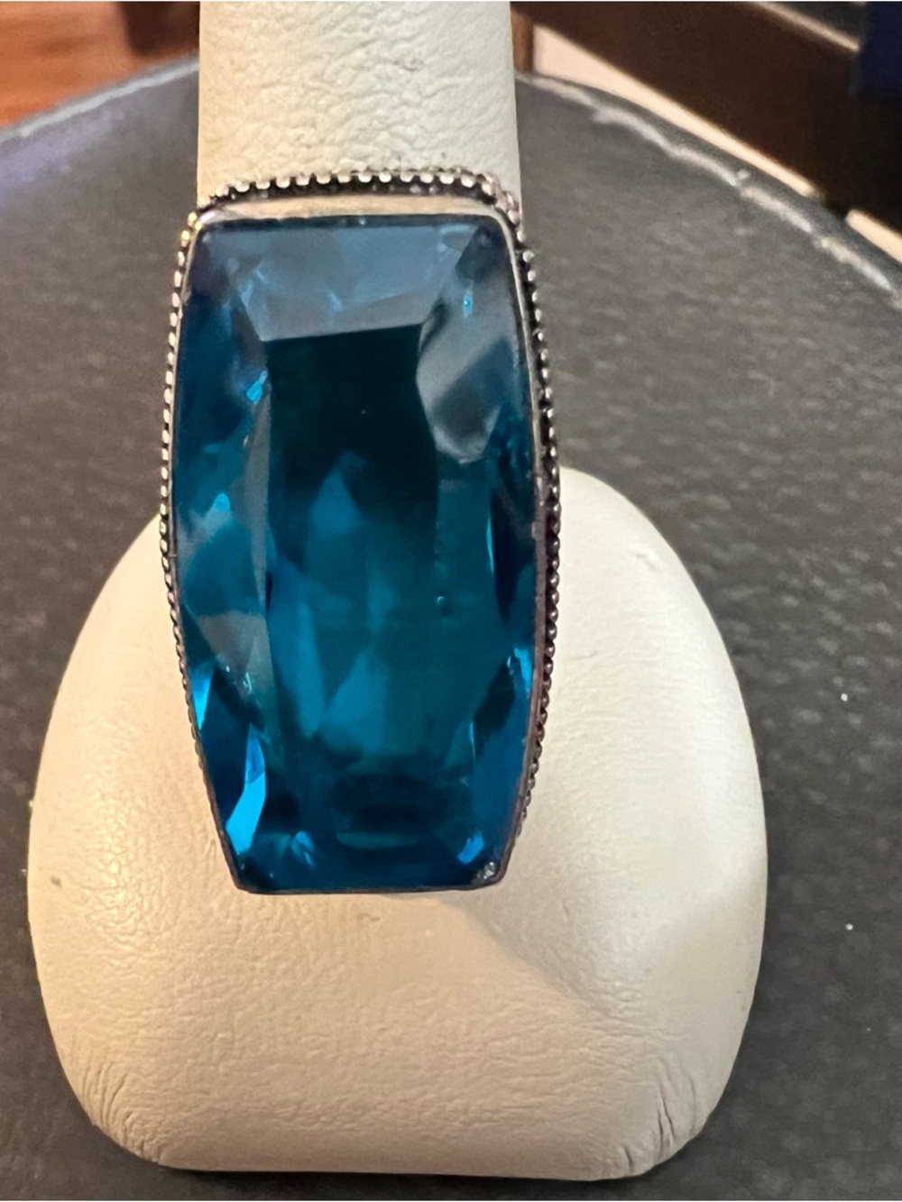 Bold Blue topaz Faceted Gemstone Ring for Women Stamped 925